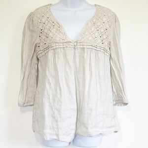 MALVIN I Love Linen Half Sleeve Blouse With Lace Cream Medium